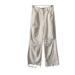 MOTHER‎ Snacks Denim White High Rise Wide Leg Distressed Button Fly Size 27